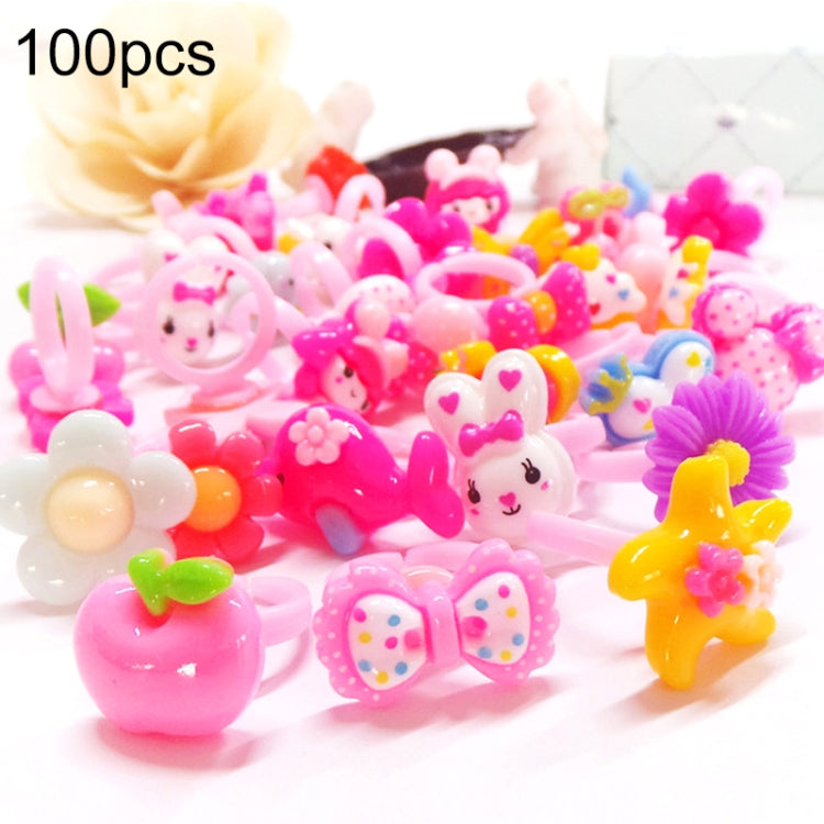 100 PCS Enfants Mignon Dessin Animé Résine Fleur Animal Cœur Nœud Papillon Anneau, Surface Lisse, Surface Lisse, 100 PCS