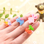 100 PCS Children Cute Cartoon Resin Flower Animal Heart Bow-knot Ring, Smooth Surface, Smooth Surface, 100 PCS