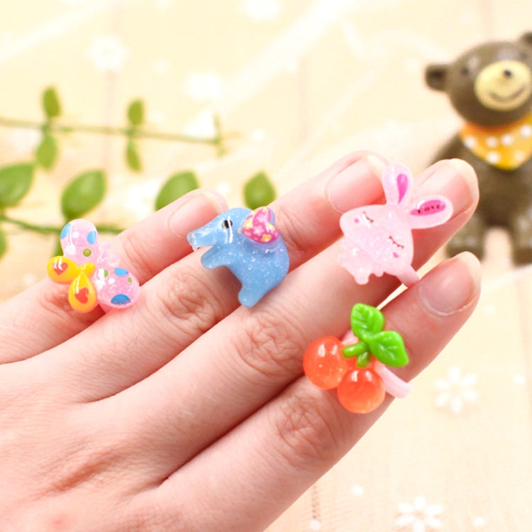 100 PCS Children Cute Cartoon Resin Flower Animal Heart Bow-knot Ring, Smooth Surface, Smooth Surface, 100 PCS