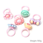 100 Pièces Enfants Mignon Dessin Animé Résine Fleur Animal Cœur Nœud Bague, Surface Givrée, Surface Givrée, 100 Pièces