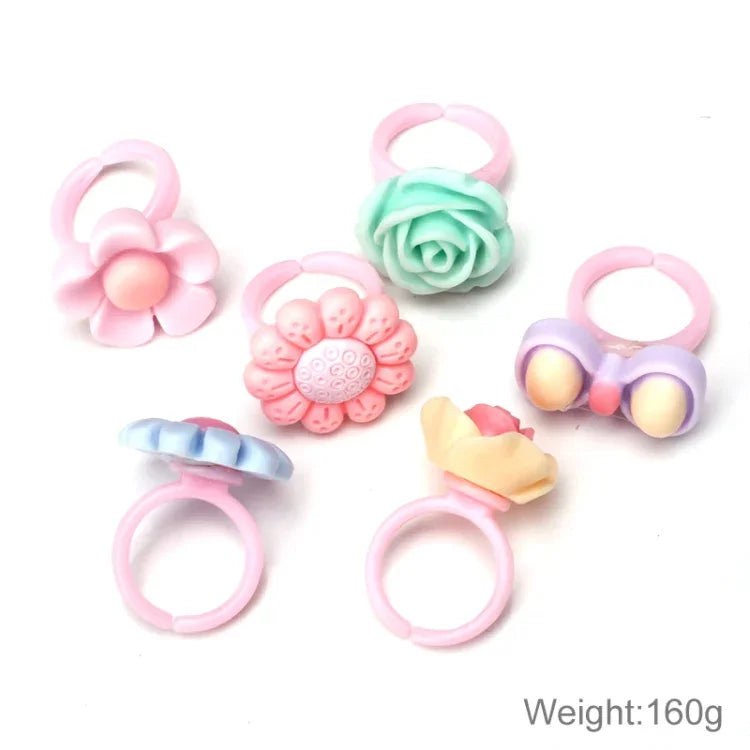 100 Pièces Enfants Mignon Dessin Animé Résine Fleur Animal Cœur Nœud Bague, Surface Givrée, Surface Givrée, 100 Pièces