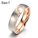 Bague de couple en strass en forme de cœur, bague en acier au titane fin pour hommes et femmes (or avec diamant, taille US: 7), or avec diamant, taille US: 7