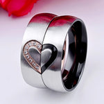 Bague de couple en strass en forme de cœur, bague en acier au titane fin pour hommes et femmes (or avec diamant, taille US: 7), or avec diamant, taille US: 7