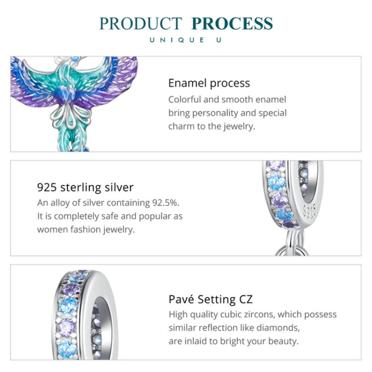 BSC880 Pendentif phénix coloré dégradé en argent sterling S925, accessoires perles pour bracelet DIY, BSC880