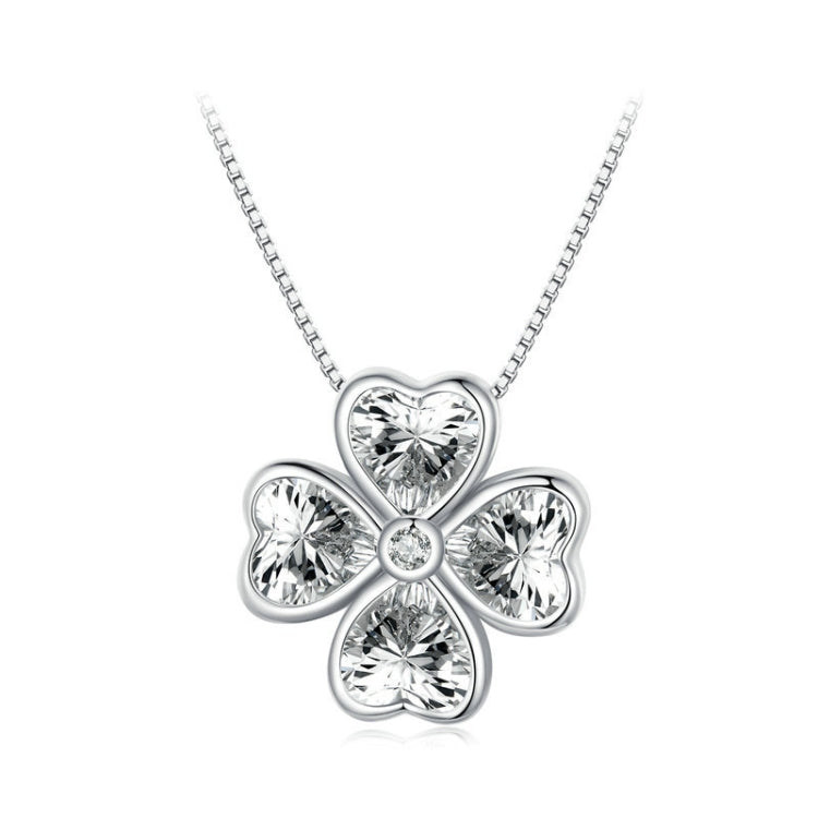 BSN334 Collier Pendentif Trèfle Chanceux en Argent Sterling S925 Plaqué Or Blanc, BSN334