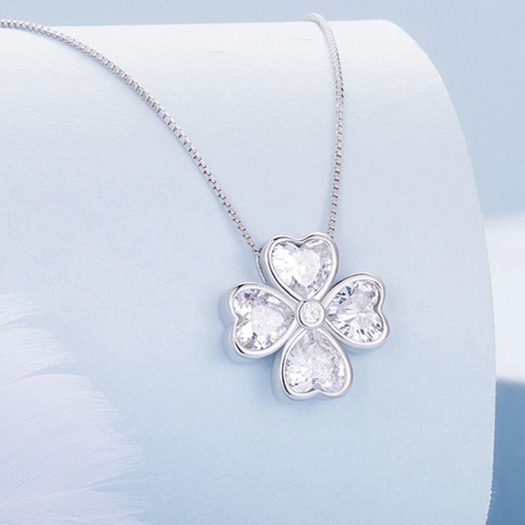 BSN334 Collier Pendentif Trèfle Chanceux en Argent Sterling S925 Plaqué Or Blanc, BSN334