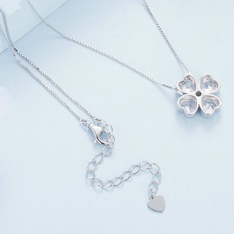 BSN334 Collier Pendentif Trèfle Chanceux en Argent Sterling S925 Plaqué Or Blanc, BSN334