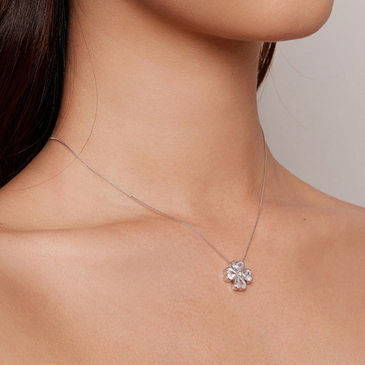 BSN334 Collier Pendentif Trèfle Chanceux en Argent Sterling S925 Plaqué Or Blanc, BSN334