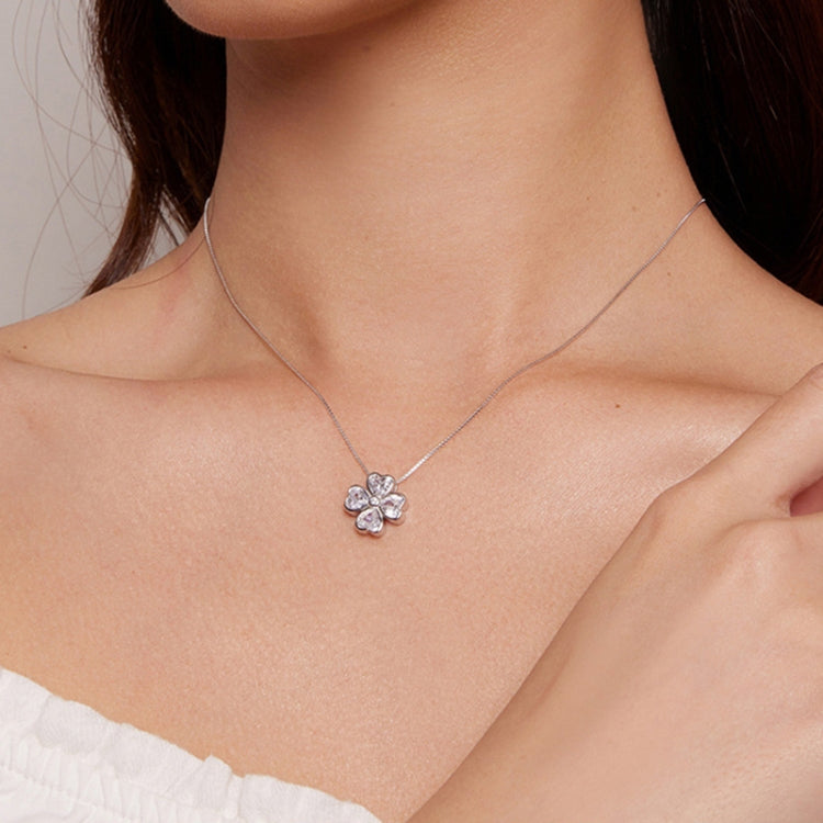 BSN334 Collier Pendentif Trèfle Chanceux en Argent Sterling S925 Plaqué Or Blanc, BSN334