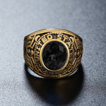 Bague en Acier Titane Militaire de Soldat Sculptée en Pierre Précieuse Ronde Rétro pour Hommes, Taille US: 11, Diamètre: 20.7mm, Périmètre: 65mm, 11