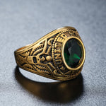 Bague en Acier Titane Militaire de Soldat Sculptée en Pierre Précieuse Ronde Rétro pour Hommes, Taille US: 11, Diamètre: 20.7mm, Périmètre: 65mm, 11