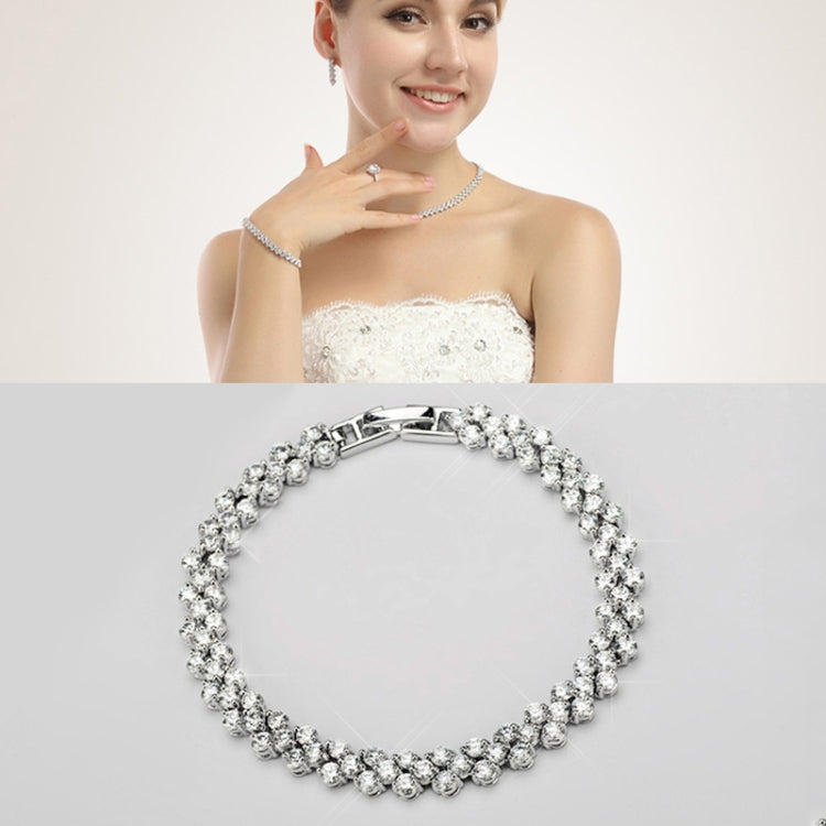 Bracelet romain de mode 18 cm incrusté de zircon, plaqué platine, 18 cm