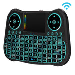 Clavier QWERTY sans fil MT08 Mini 2,4 GHz avec souris aérienne, rétroéclairage couleur, pavé tactile et commandes multimédias pour PC, TV, MT08