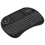 Clavier sans fil Mini i8 QWERTY 2,4 GHz avec rétroéclairage multicolore, pavé tactile et commandes multimédias pour PC, boîtier Android TV, Xbox, smartphones. Rétroéclairage multicolore personnalisable.