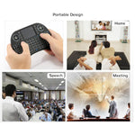 Clavier sans fil Mini i8 QWERTY 2,4 GHz avec rétroéclairage multicolore, pavé tactile et commandes multimédias pour PC, boîtier Android TV, Xbox, smartphones. Rétroéclairage multicolore personnalisable.