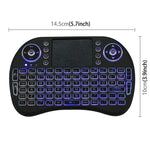 Clavier sans fil Mini i8 QWERTY 2,4 GHz avec rétroéclairage multicolore, pavé tactile et commandes multimédias pour PC, boîtier Android TV, Xbox, smartphones. Rétroéclairage multicolore personnalisable.