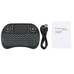 Clavier sans fil Mini i8 QWERTY 2,4 GHz avec rétroéclairage multicolore, pavé tactile et commandes multimédias pour PC, boîtier Android TV, Xbox, smartphones. Rétroéclairage multicolore personnalisable.