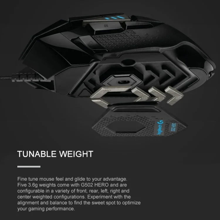 Souris gaming filaire Logitech G502 HERO avec 11 boutons, Longueur: 2,1 m