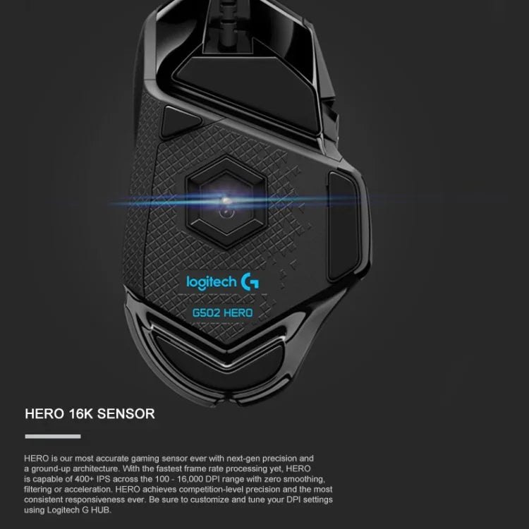 Souris gaming filaire Logitech G502 HERO avec 11 boutons, Longueur: 2,1 m