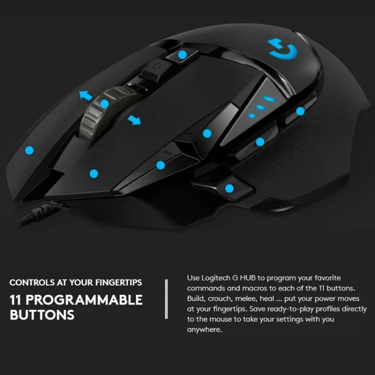 Souris gaming filaire Logitech G502 HERO avec 11 boutons, Longueur: 2,1 m