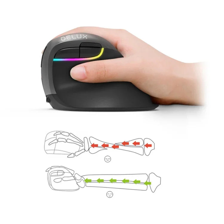 DELUX M618 Mini Souris Verticale Ergonomique sans Fil 2.4G 2400DPI USB Rechargeable, M618 Gris