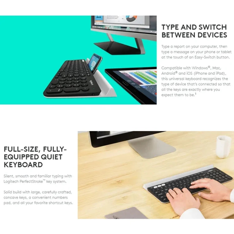 Clavier sans fil multi-dispositifs Logitech K780 Bluetooth + Unifying double mode avec support