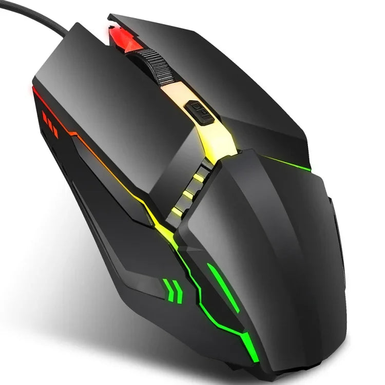 Souris de jeu filaire HXSJ S200 USB2.0 réglable 1600 dpi 4 boutons lumineuse et colorée, longueur : 1,5 m