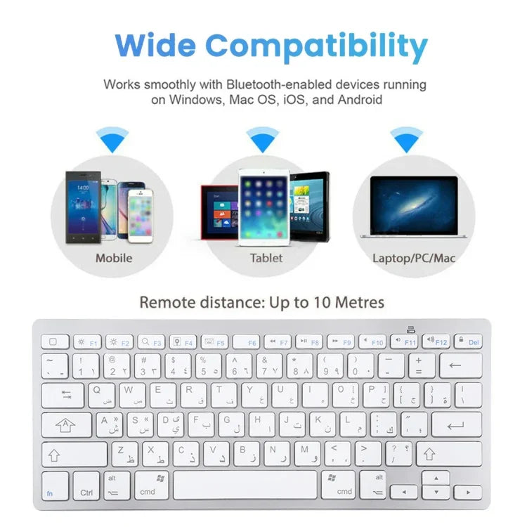 Clavier Bluetooth sans fil ultra-fin WB-8022, touches arabes, touches arabes
