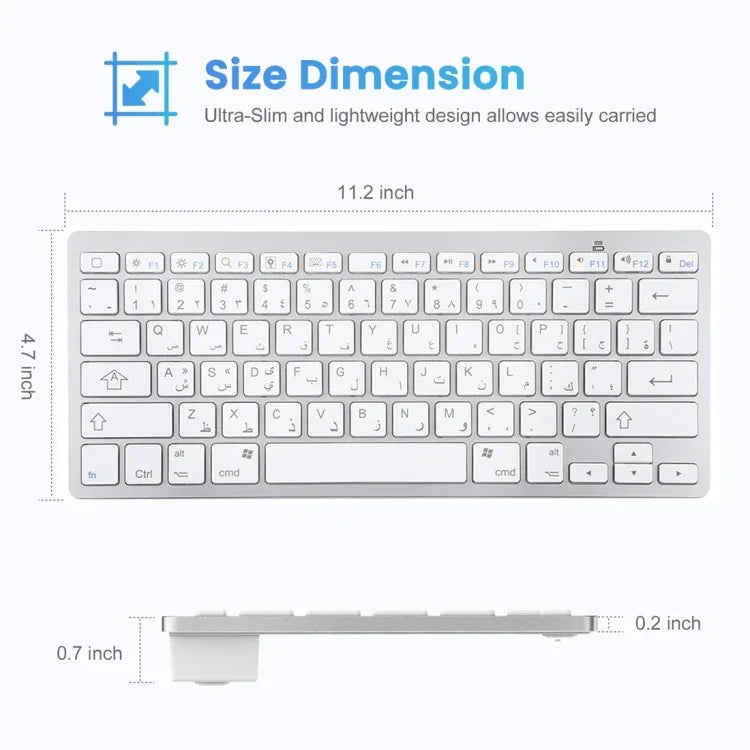 Clavier Bluetooth sans fil ultra-fin WB-8022, touches arabes, touches arabes