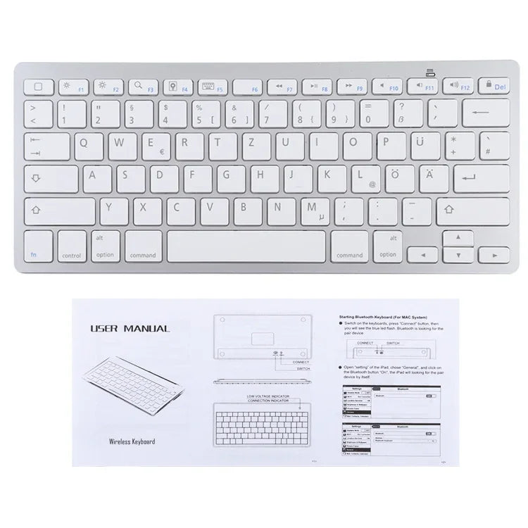 Clavier Bluetooth sans fil ultra-fin WB-8022, touches allemandes, touches allemandes