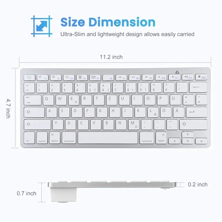 Clavier Bluetooth sans fil ultra-fin WB-8022, touches allemandes, touches allemandes