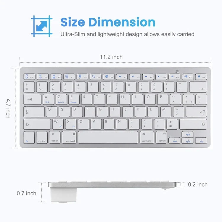 Clavier Bluetooth sans fil ultra-fin WB-8022 pour iPad, Samsung, Huawei, Xiaomi, tablettes ou smartphones, touches françaises