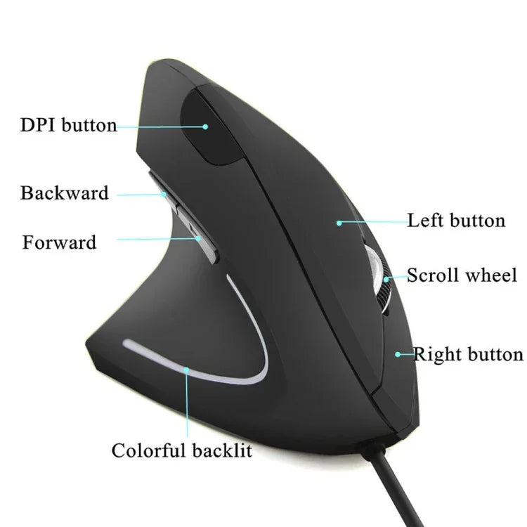 CM0093 Souris optique sans fil verticale à trois boutons de 2,4 GHz pour gaucher, résolution : 1000 DPI / 1200 DPI / 1600 DPI, version rechargeable