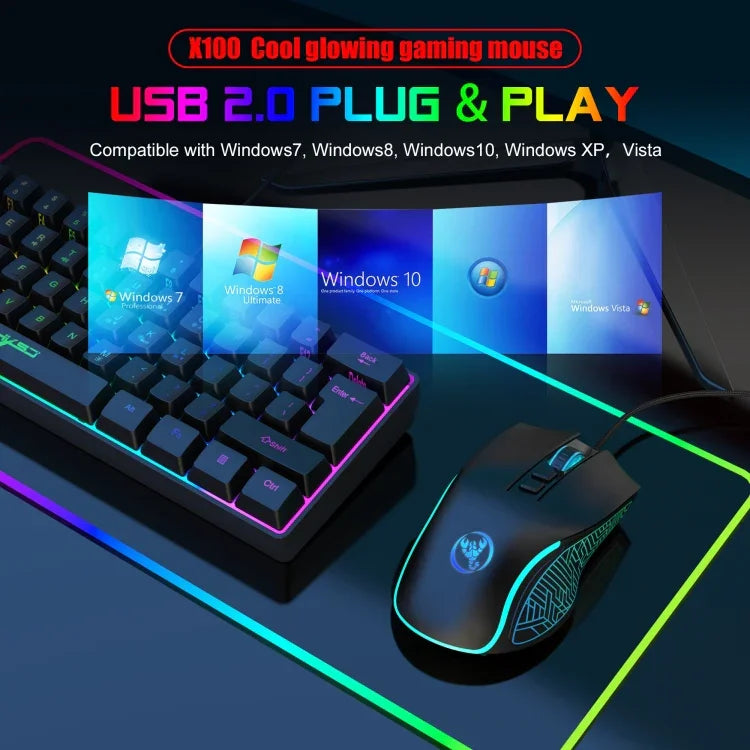 Souris Gamer Filaire Lumineuse HXSJ X100 7 Boutons 3600 DPI, Longueur de Câble : 1,5 m