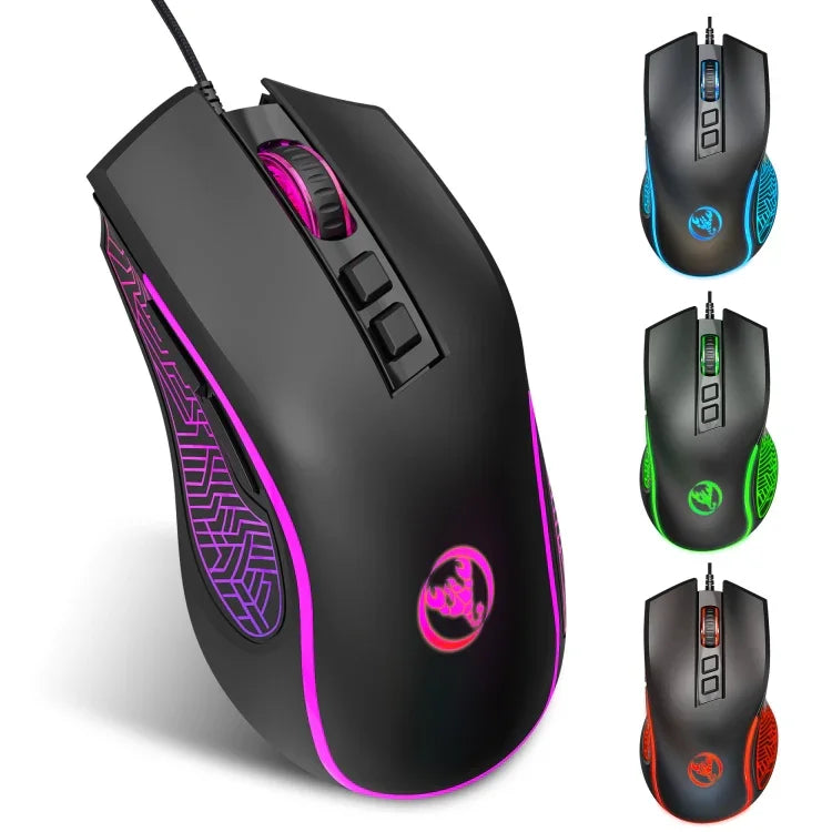Souris Gamer Filaire Lumineuse HXSJ X100 7 Boutons 3600 DPI, Longueur de Câble : 1,5 m