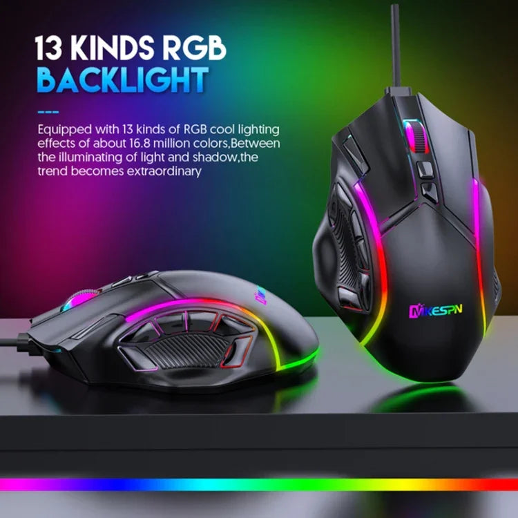 Souris filaire RVB MKESPN X15 Full Speed 12800DPI avec 12 boutons et définition de macros, x15