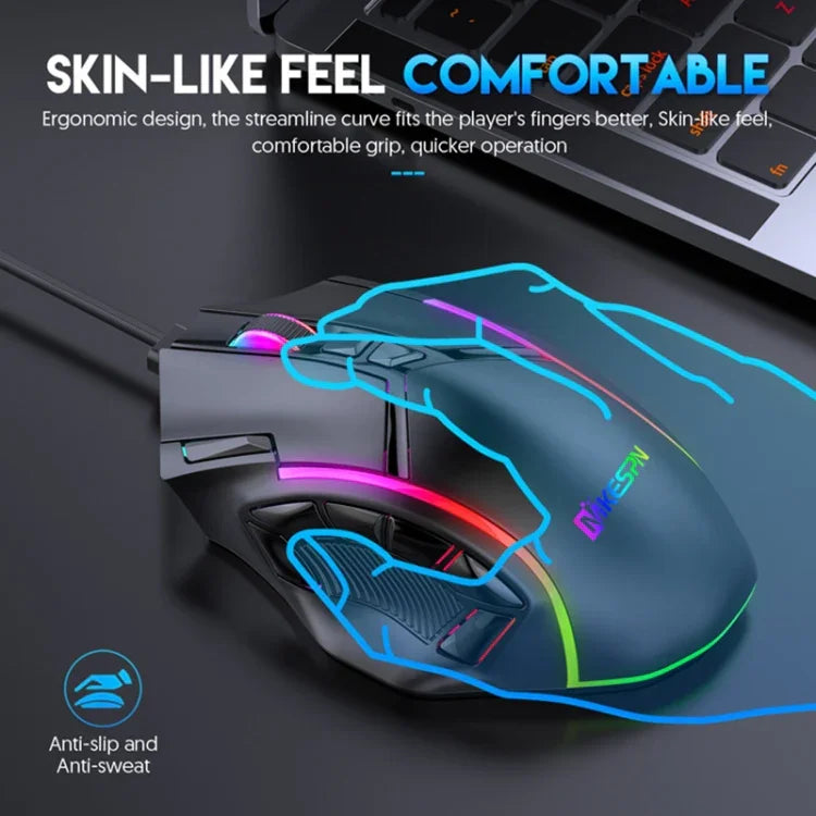 Souris filaire RVB MKESPN X15 Full Speed 12800DPI avec 12 boutons et définition de macros, x15