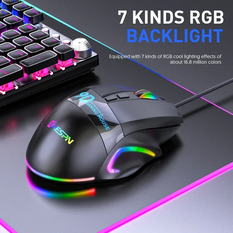 Souris Gamer Filaire RVB MKESPN X10 9 Boutons, Définition de Macros pleine vitesse