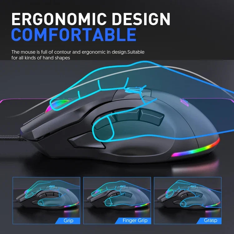 Souris Gamer Filaire RVB MKESPN X10 9 Boutons, Définition de Macros pleine vitesse
