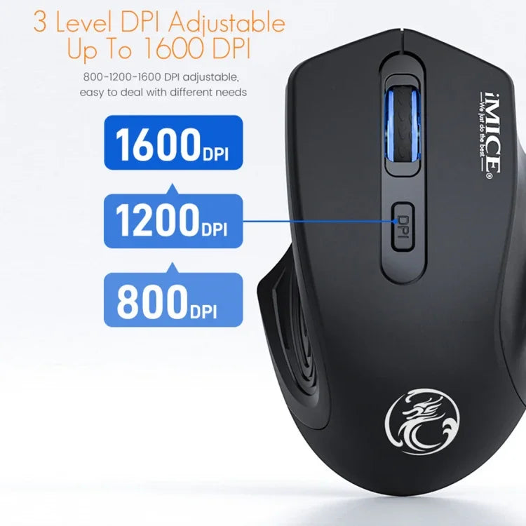Souris sans fil silencieuse iMICE G-1800 rechargeable 4 boutons 1600 DPI 2,4 GHz pour ordinateur PC portable