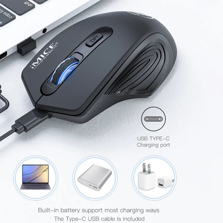 Souris sans fil silencieuse iMICE G-1800 rechargeable 4 boutons 1600 DPI 2,4 GHz pour ordinateur PC portable