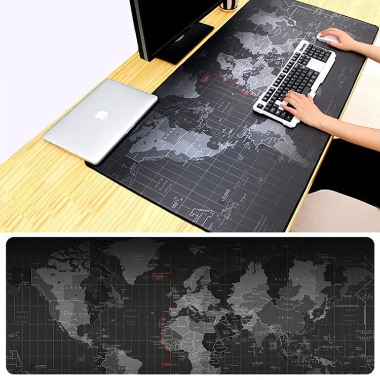 Tapis de souris de jeu et de clavier avec motif carte du monde, surface en tissu lisse, en caoutchouc souple antidérapant, grande taille, 80 x 30 cm
