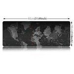 Tapis de souris de jeu et de clavier avec motif carte du monde, surface en tissu lisse, en caoutchouc souple antidérapant, grande taille, 80 x 30 cm