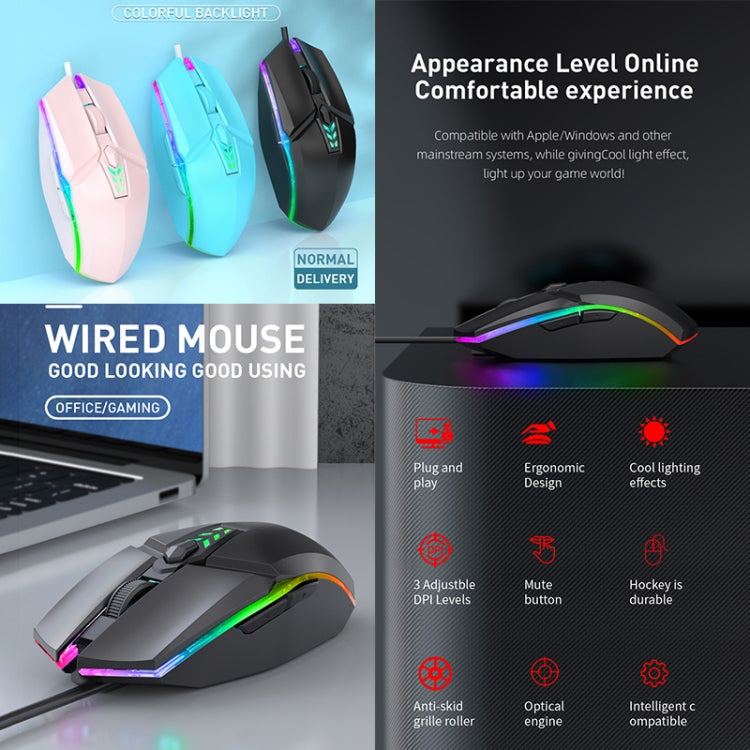 Souris de jeu/bureau filaire USB S700 lumière colorée