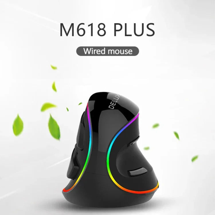 DELUX M618 Plus RGB Souris Optique Filaire Ergonomique Verticale 4000DPI, Filaire 4000DPI
