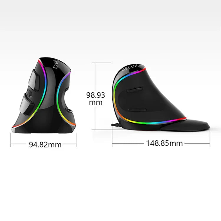 DELUX M618 Plus RGB Souris Optique Filaire Ergonomique Verticale 4000DPI, Filaire 4000DPI