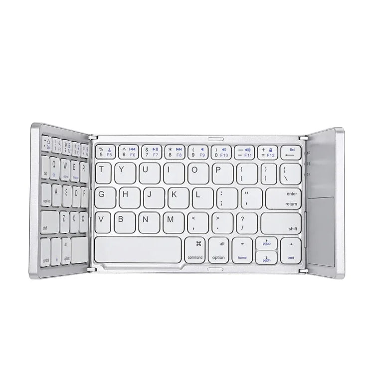 B033 Clavier Bluetooth sans fil pliable 3 volets 64 touches avec pavé tactile, pliable 3 volets 64 touches avec pavé tactile Blanc