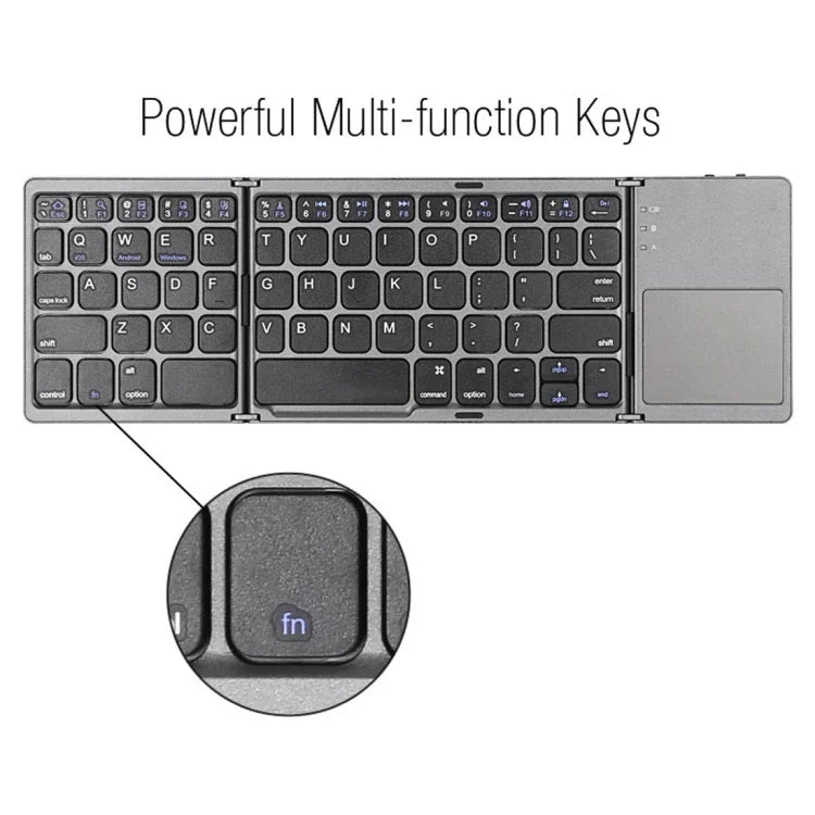 B033 Clavier Bluetooth sans fil pliable 3 volets 64 touches avec pavé tactile, pliable 3 volets 64 touches avec pavé tactile Blanc
