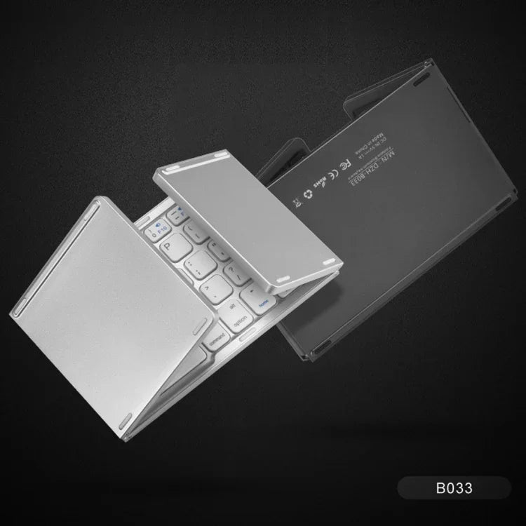 B033 Clavier Bluetooth sans fil pliable 3 volets 64 touches avec pavé tactile, pliable 3 volets 64 touches avec pavé tactile Blanc