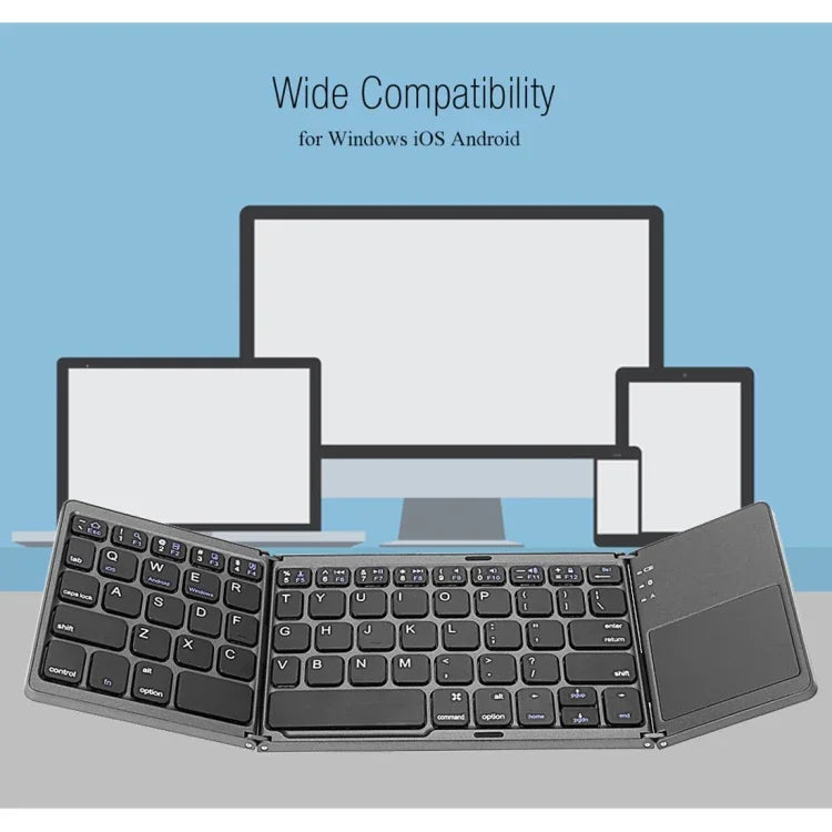 B033 Clavier Bluetooth sans fil pliable 3 volets 64 touches avec pavé tactile, pliable 3 volets 64 touches avec pavé tactile Blanc